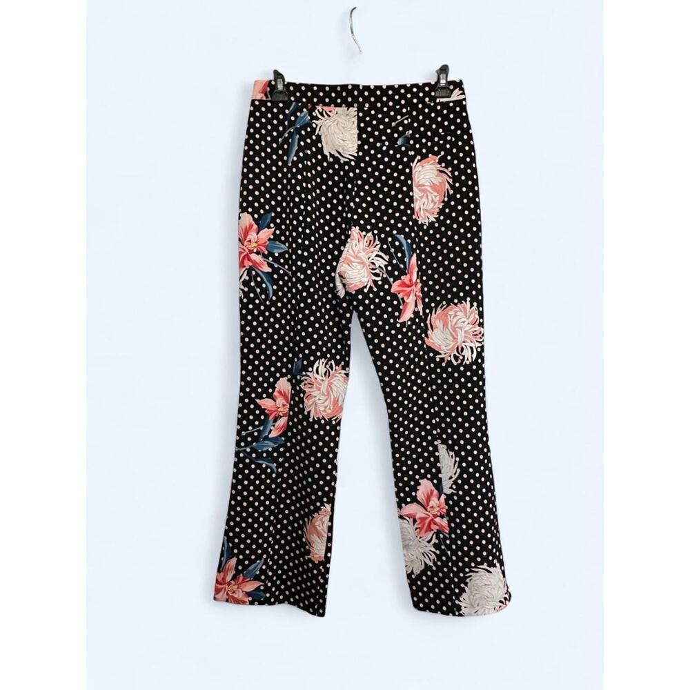 NWT Topshop Black Polka Dot Crop Flare Pants with Pink Floral Print 6 - Picture 2 of 7